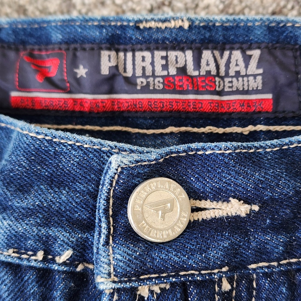 Pure Playaz Carpenter Jeans Mens 34x32 Baggy Y2K P18‎ Series Wide Leg Denim GUC - Picture 7 of 16